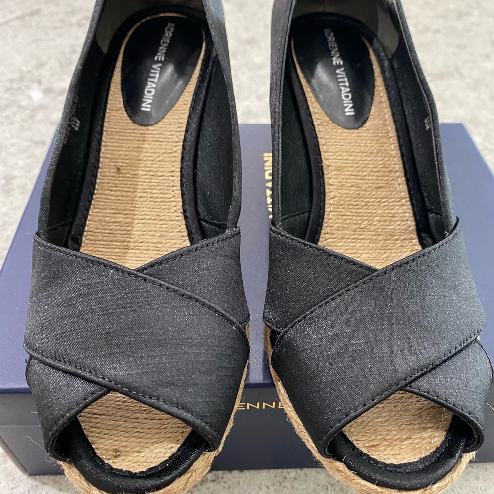 Adrienne Vittadini black wedge heeled shoes.